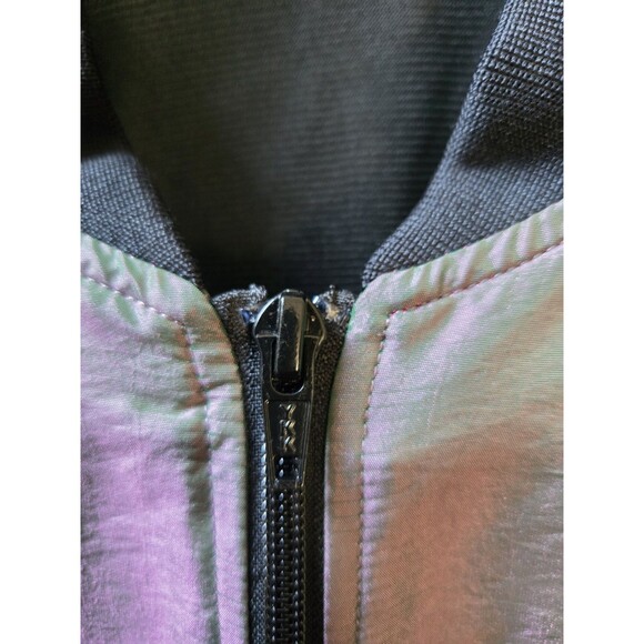 Vintage Surf Style Jacket Mens Sz L Iridescent Purple Y2K Retro Full Zip Bomber - Picture 5 of 14